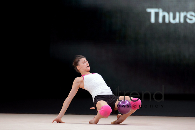 Bakıda bədii gimnastika üzrə Dünya Kuboku iştirakçılarının podium məşqləri keçirilir. Azərbaycan, 27 aprel, 2017