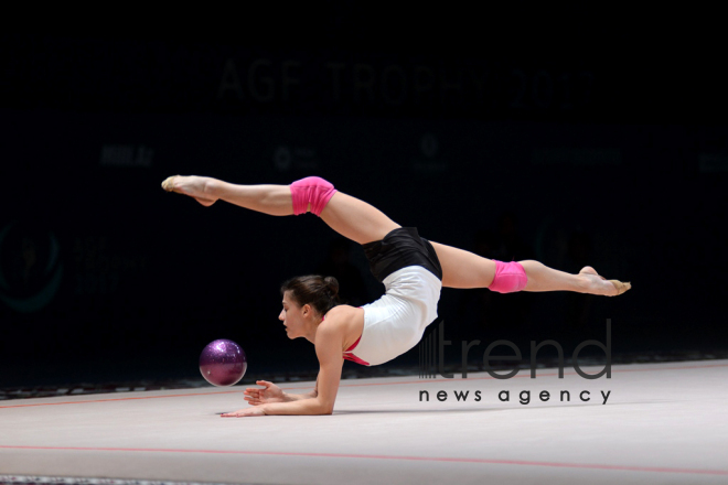 Bakıda bədii gimnastika üzrə Dünya Kuboku iştirakçılarının podium məşqləri keçirilir. Azərbaycan, 27 aprel, 2017