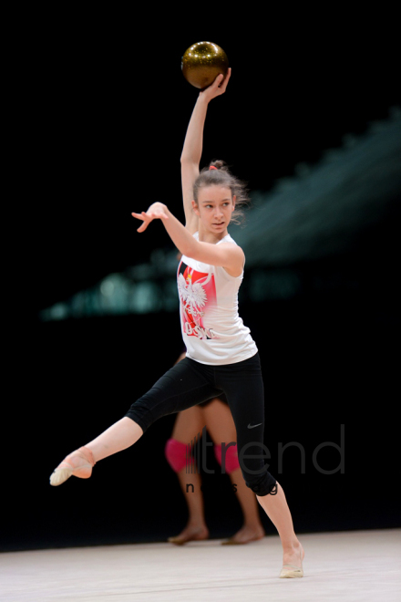 Bakıda bədii gimnastika üzrə Dünya Kuboku iştirakçılarının podium məşqləri keçirilir. Azərbaycan, 27 aprel, 2017