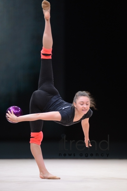 Bakıda bədii gimnastika üzrə Dünya Kuboku iştirakçılarının podium məşqləri keçirilir. Azərbaycan, 27 aprel, 2017