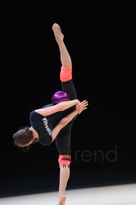 Bakıda bədii gimnastika üzrə Dünya Kuboku iştirakçılarının podium məşqləri keçirilir. Azərbaycan, 27 aprel, 2017