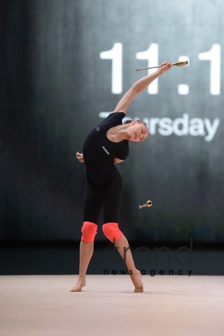 Bakıda bədii gimnastika üzrə Dünya Kuboku iştirakçılarının podium məşqləri keçirilir. Azərbaycan, 27 aprel, 2017