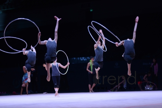 Bakıda bədii gimnastika üzrə Dünya Kuboku iştirakçılarının podium məşqləri keçirilir. Azərbaycan, 27 aprel, 2017