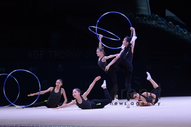 Bakıda bədii gimnastika üzrə Dünya Kuboku iştirakçılarının podium məşqləri keçirilir. Azərbaycan, 27 aprel, 2017