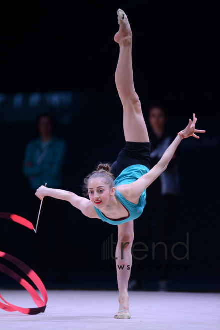 Bakıda bədii gimnastika üzrə Dünya Kuboku iştirakçılarının podium məşqləri keçirilir. Azərbaycan, 27 aprel, 2017