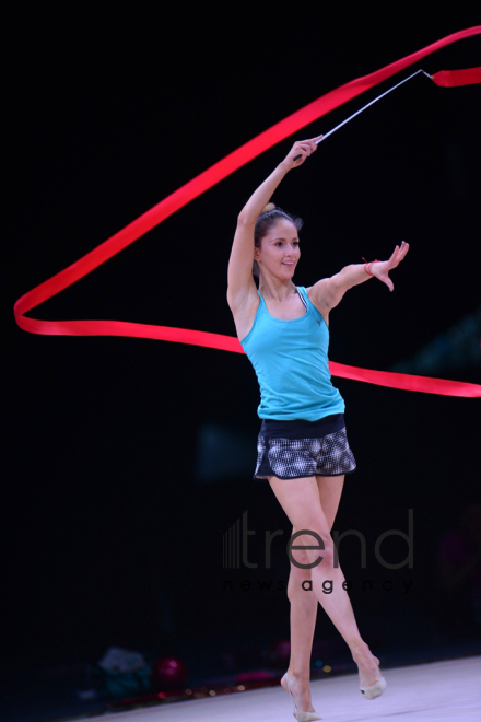 Bakıda bədii gimnastika üzrə Dünya Kuboku iştirakçılarının podium məşqləri keçirilir. Azərbaycan, 27 aprel, 2017