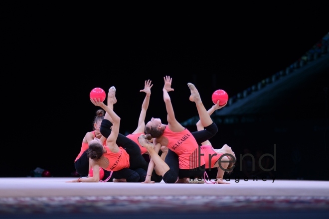 Bakıda bədii gimnastika üzrə Dünya Kuboku iştirakçılarının podium məşqləri keçirilir. Azərbaycan, 27 aprel, 2017