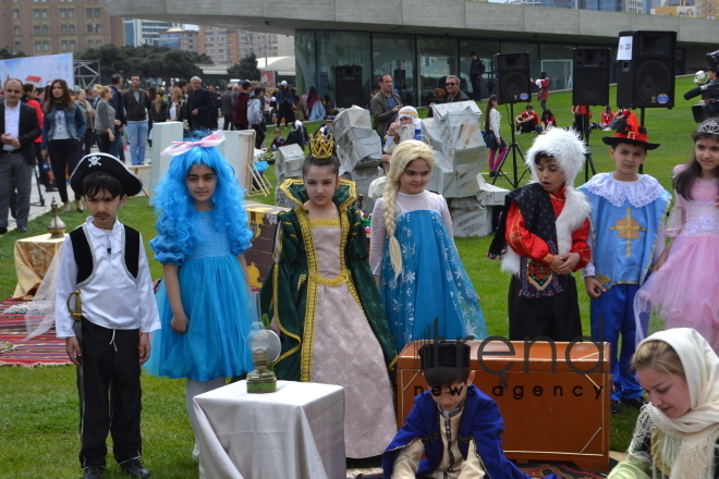 Day of reading held at Heydar Aliyev Center`s park. Azerbaijan, Baku, 29 April, 2017