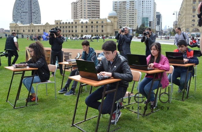 Day of reading held at Heydar Aliyev Center`s park. Azerbaijan, Baku, 29 April, 2017