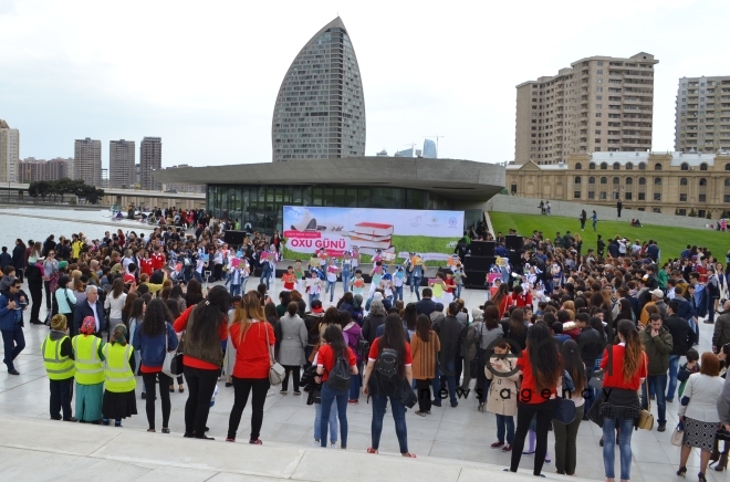 Day of reading held at Heydar Aliyev Center`s park. Azerbaijan, Baku, 29 April, 2017