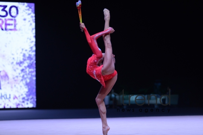 Bədii gimnastika üzrə Dünya Kuboku yarışlarında ən yaxşı məqamlar - ikinci gün. Azərbaycan, Bakı, 29 aprel, 2017