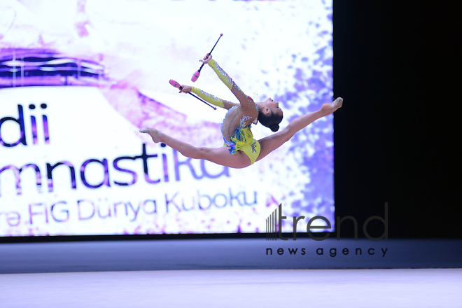 Bədii gimnastika üzrə Dünya Kuboku yarışlarında ən yaxşı məqamlar - ikinci gün. Azərbaycan, Bakı, 29 aprel, 2017