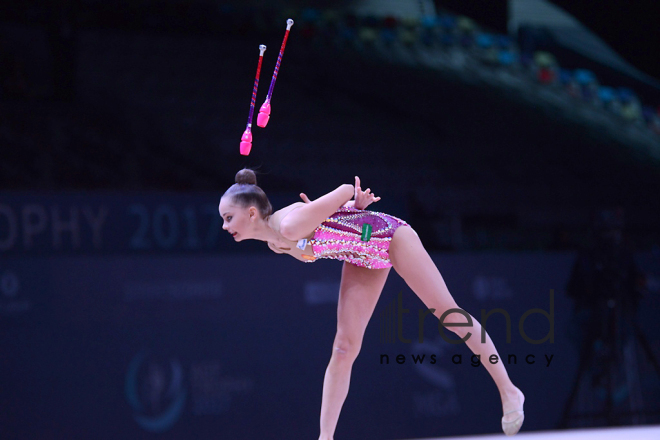 Bədii gimnastika üzrə Dünya Kuboku yarışlarında ən yaxşı məqamlar - ikinci gün. Azərbaycan, Bakı, 29 aprel, 2017