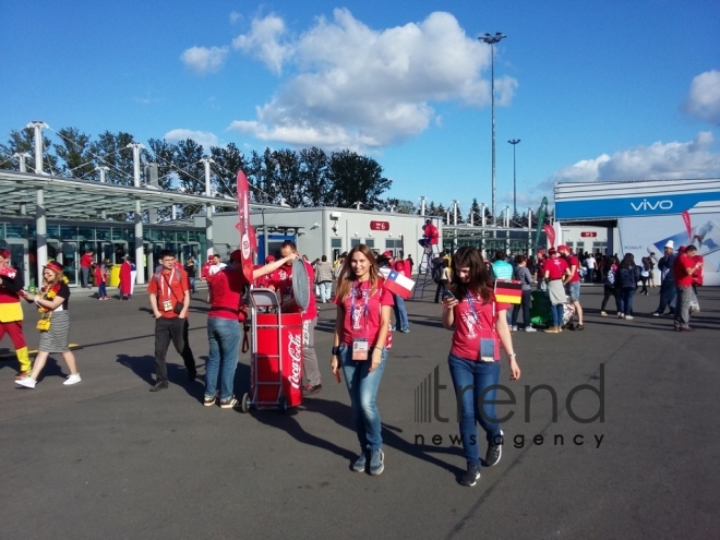 Chile, Germany teams fans before final match of FIFA Confederations Cup at St. Petersburg Arena stadium. Russia, 2 july, 2017