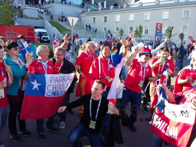 Chile, Germany teams fans before final match of FIFA Confederations Cup at St. Petersburg Arena stadium. Russia, 2 july, 2017