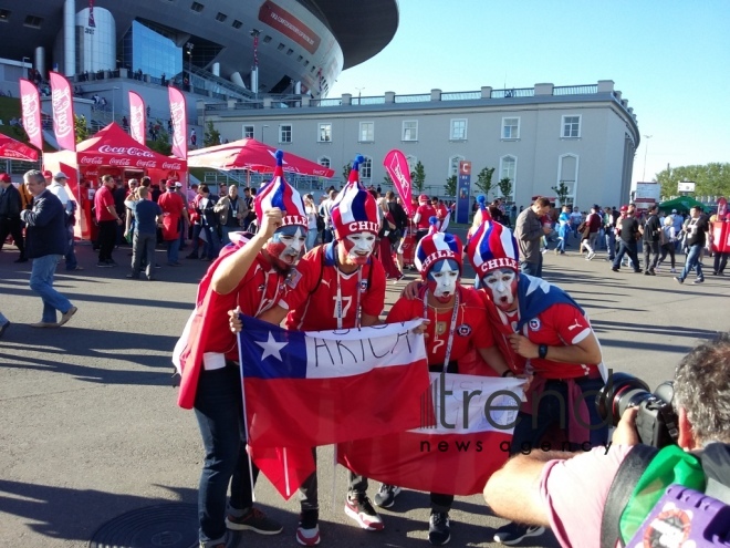 Chile, Germany teams fans before final match of FIFA Confederations Cup at St. Petersburg Arena stadium. Russia, 2 july, 2017