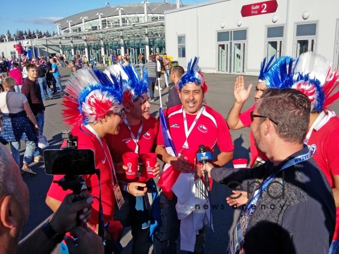 Chile, Germany teams fans before final match of FIFA Confederations Cup at St. Petersburg Arena stadium. Russia, 2 july, 2017