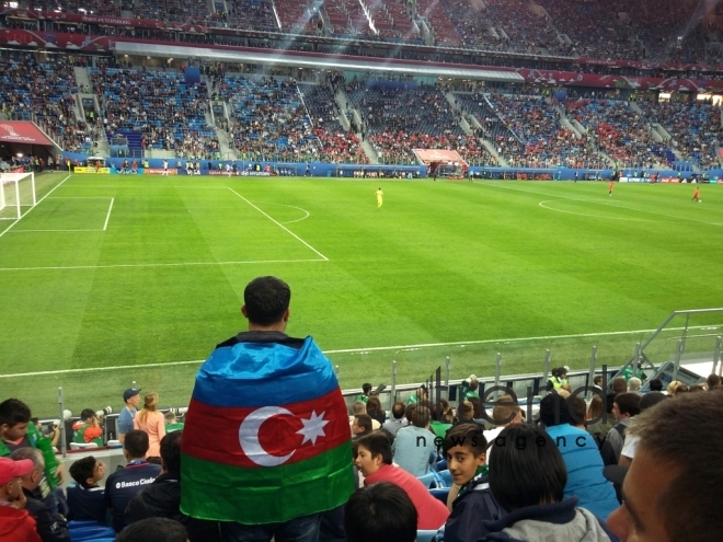 Chile, Germany teams fans before final match of FIFA Confederations Cup at St. Petersburg Arena stadium. Russia, 2 july, 2017