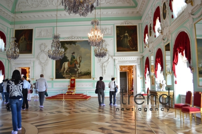 Peterhof: walking through time. St. Petersburg, Russia, July 13, 2017
