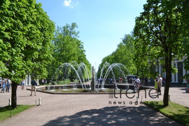 Peterhof: walking through time. St. Petersburg, Russia, July 13, 2017
