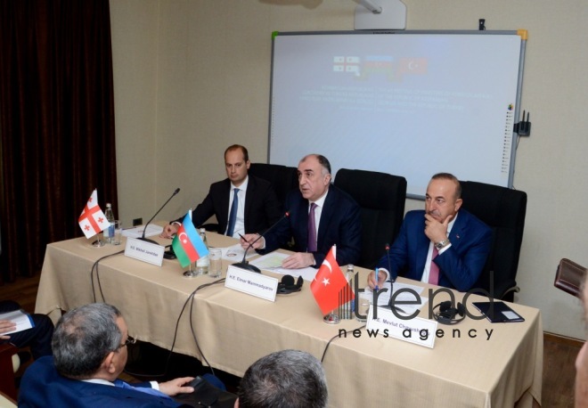 Azerbaijani, Georgian, Turkish FMs hold tripartite consultations in Baku. Azerbaijan, september 6, 2017
