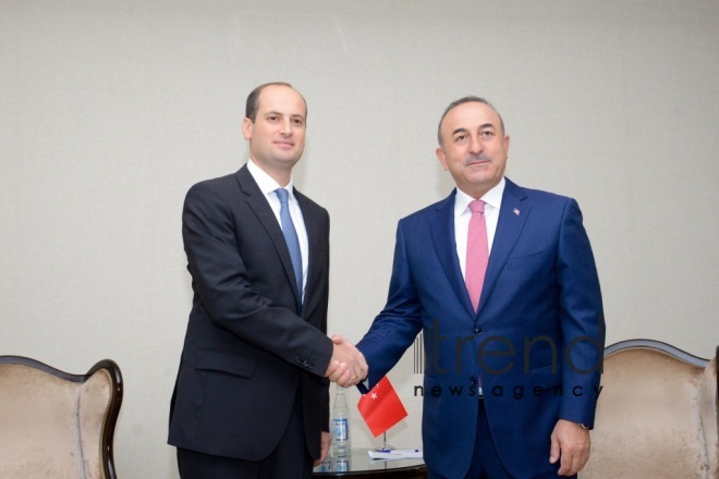 Azerbaijani, Georgian, Turkish FMs hold tripartite consultations in Baku. Azerbaijan, september 6, 2017
