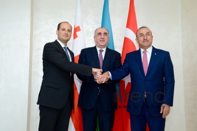 Azerbaijani, Georgian, Turkish FMs hold tripartite consultations in Baku. Azerbaijan, september 6, 2017
