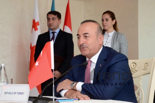 Azerbaijani, Georgian, Turkish FMs hold tripartite consultations in Baku. Azerbaijan, september 6, 2017
