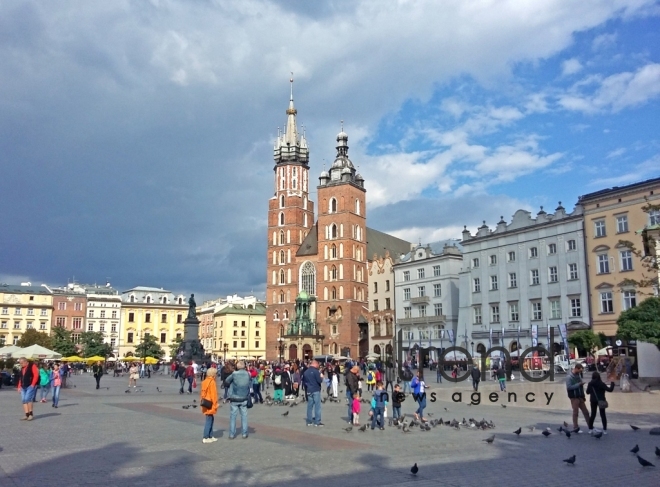 Market square (Rynek Glowny) in heart of Krakow. Poland, Krakow, september 14, 2017 