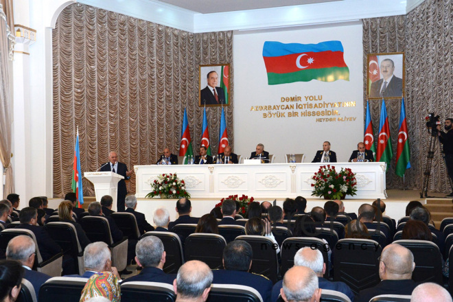 Railway workers of Azerbaijan celebrate professional holiday. Azerbaijan, Baku, October 13, 2017