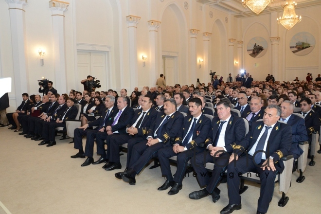 Railway workers of Azerbaijan celebrate professional holiday. Azerbaijan, Baku, October 13, 2017