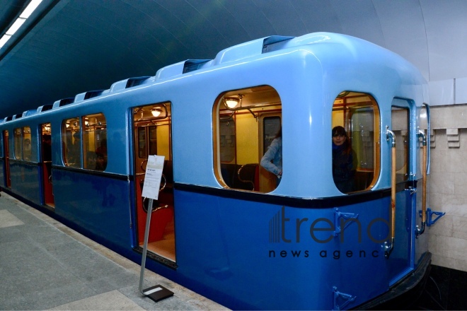 Baku Metro demonstrates retro cars within 50th anniversary. Azerbaijan, Baku, November 8, 2017