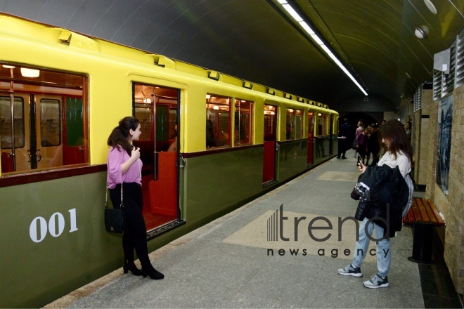 Baku Metro demonstrates retro cars within 50th anniversary. Azerbaijan, Baku, November 8, 2017