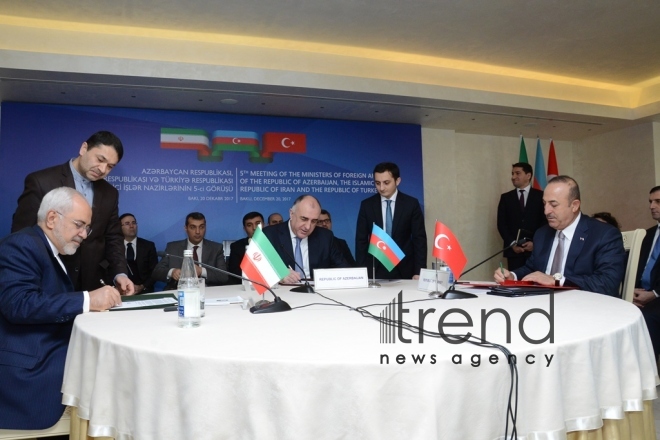 Azerbaijani, Turkey, Iranian FMs held meeting. Azerbaijan, Baku, 20 december 2017