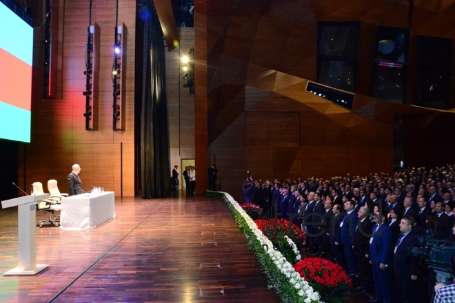 At the fifth congress of the Azerbaijan Trade Unions Confederation. Azerbaijan, Baku, february 5, 2018