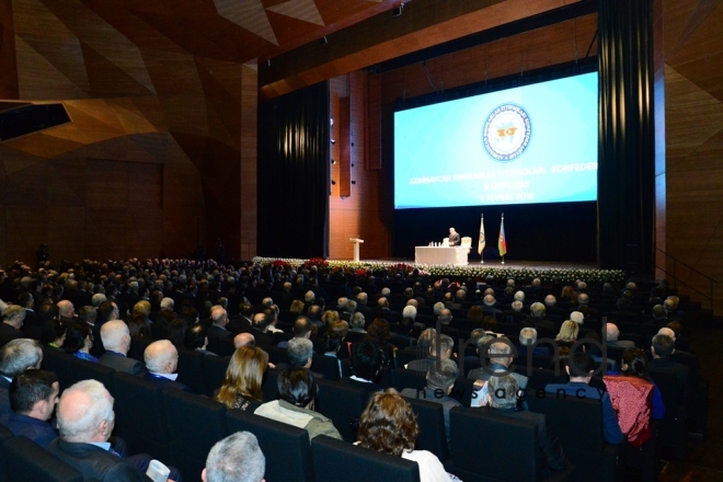 At the fifth congress of the Azerbaijan Trade Unions Confederation. Azerbaijan, Baku, february 5, 2018