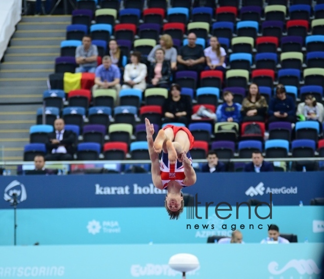 В Баку прошла церемония открытия Чемпионата Европы по прыжкам на батуте, двойном мини-батуте и акробатической дорожке.Азербайджан, Баку, 12 апреля , 2018