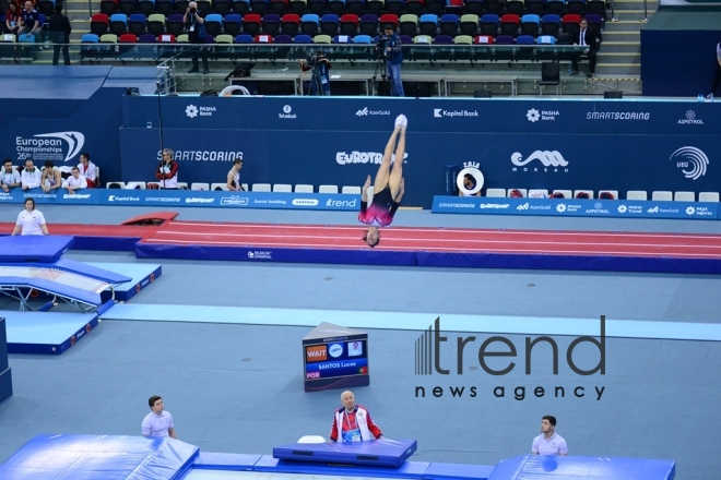 Best moments of 26th European Championships in Trampoline, Double Mini-Trampoline and Tumbling in Baku.Azerbaijan, Baku, april 13 2018 