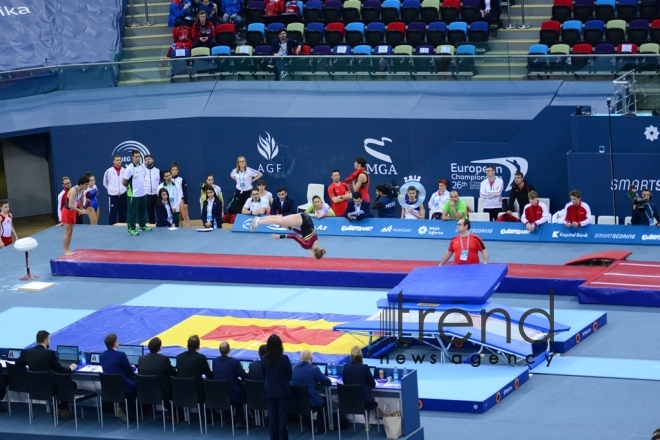 Best moments of 26th European Championships in Trampoline, Double Mini-Trampoline and Tumbling in Baku.Azerbaijan, Baku, april 13 2018 