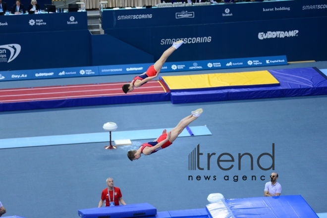 Baku hosts closing ceremony of 26th European Trampoline Championships. Azerbaijan, Baku, april 15  2018