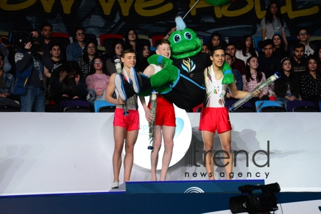 Baku hosts closing ceremony of 26th European Trampoline Championships. Azerbaijan, Baku, april 15  2018