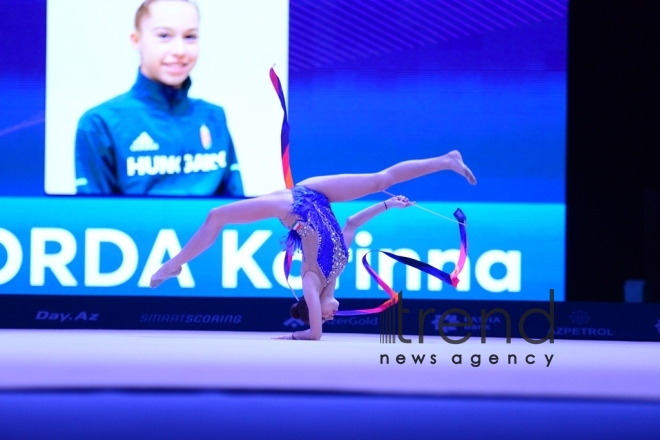 Bakıda keçirilən “AGF Junior Trophy” turnirində gimnastların çıxışlarından ən gözəl məqamlar . Azərbaycan, Bakı, 24 aprel.  2018
