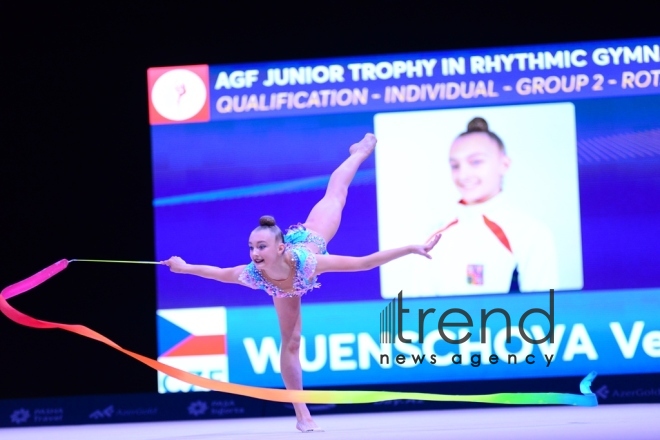 Bakıda keçirilən “AGF Junior Trophy” turnirində gimnastların çıxışlarından ən gözəl məqamlar . Azərbaycan, Bakı, 24 aprel.  2018
