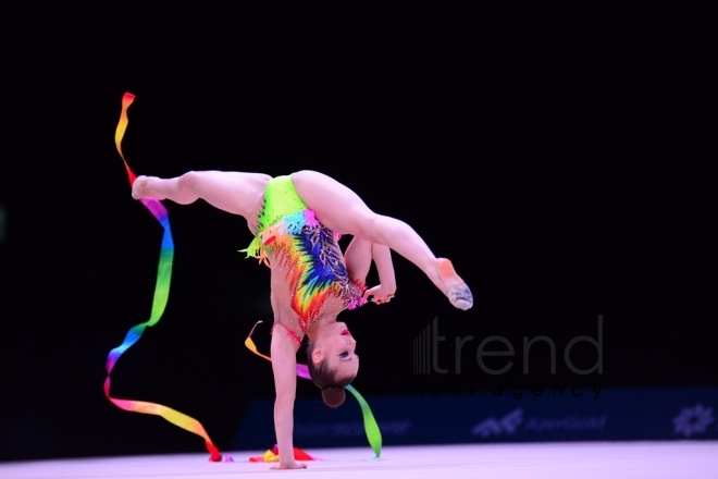 Bakıda keçirilən “AGF Junior Trophy” turnirində gimnastların çıxışlarından ən gözəl məqamlar . Azərbaycan, Bakı, 24 aprel.  2018
