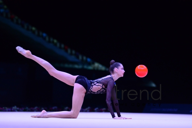 Baku hosts solemn opening ceremony of FIG World Cup in Rhythmic Gymnastics. Azerbaijan, Baku, april 27 2018