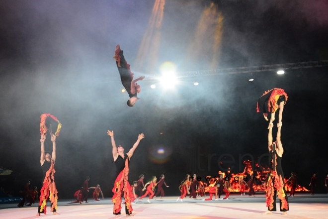 В Баку прошла церемония открытия Кубка мира по художественной гимнастике. Азербайджан, Баку, 27 апреля 2018