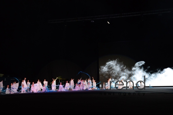 Baku hosts solemn opening ceremony of FIG World Cup in Rhythmic Gymnastics. Azerbaijan, Baku, april 27 2018