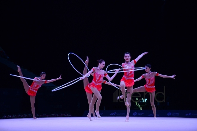 Baku hosts solemn opening ceremony of FIG World Cup in Rhythmic Gymnastics. Azerbaijan, Baku, april 27 2018