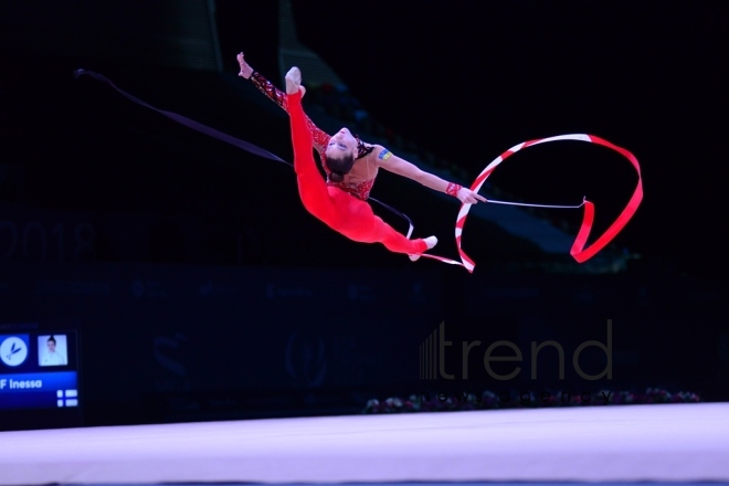 The best moments of Day 2 of Rhythmic Gymnastics World Cup in Baku. Azerbaijan, Baku april 28 2018