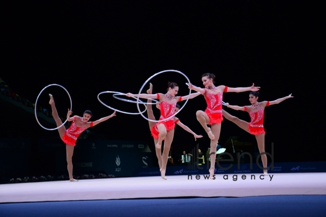 Bakıda bədii gimnastika üzrə Dünya Kubokunun ikinci yarış günündə ən gözəl məqamlar. Azərbaycan, Bakı, 28 aprel  2018